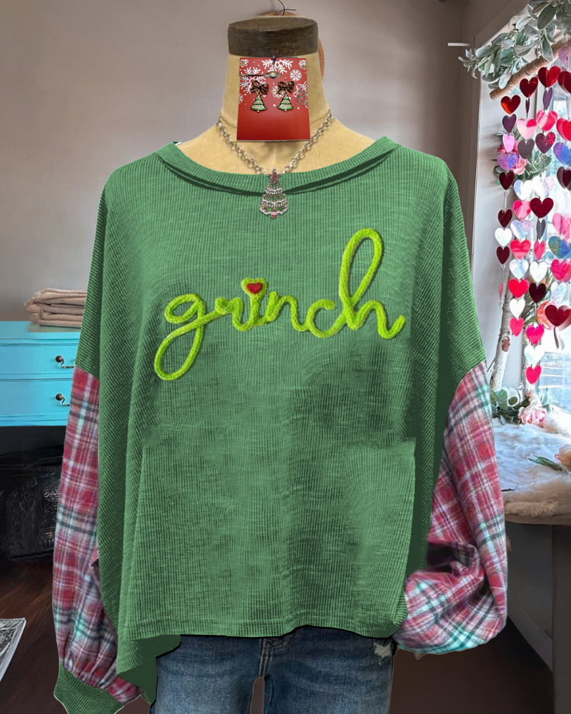 Christmas Grinch Embroidered Pullover