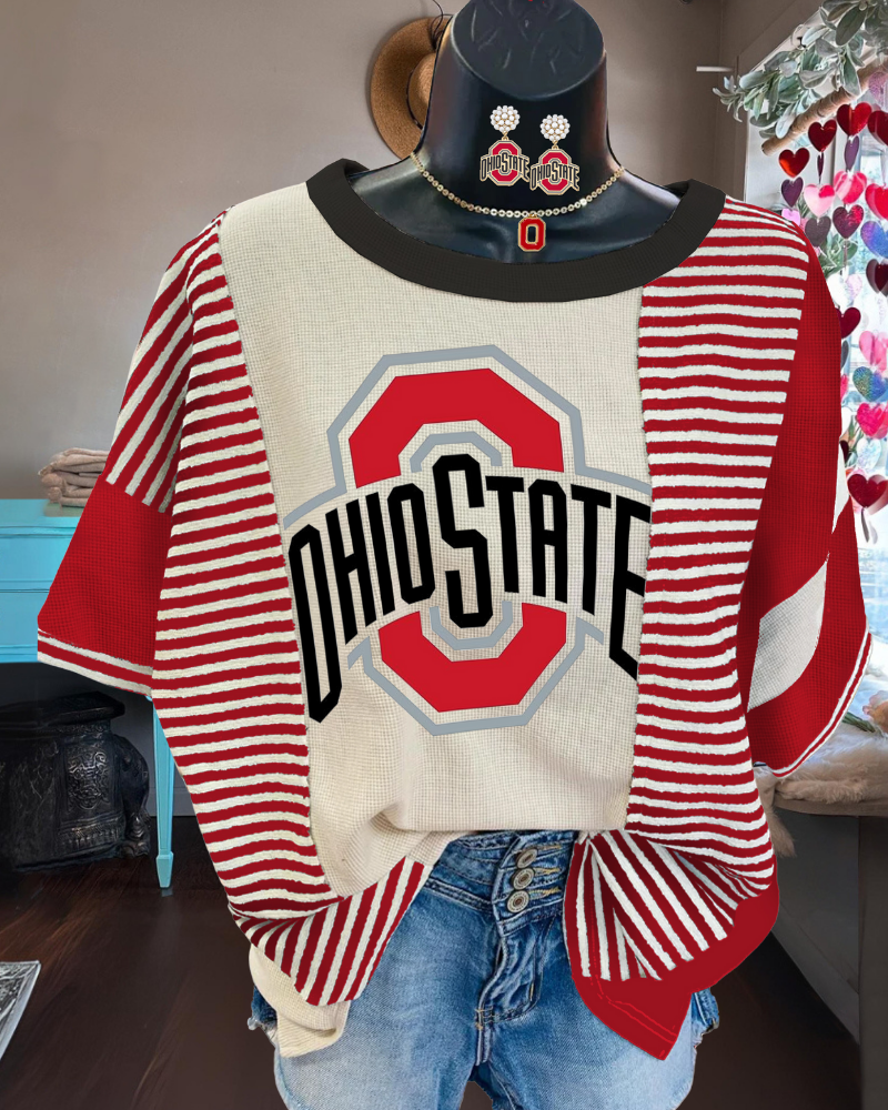 OHIO State Striped Crewneck T-shirt