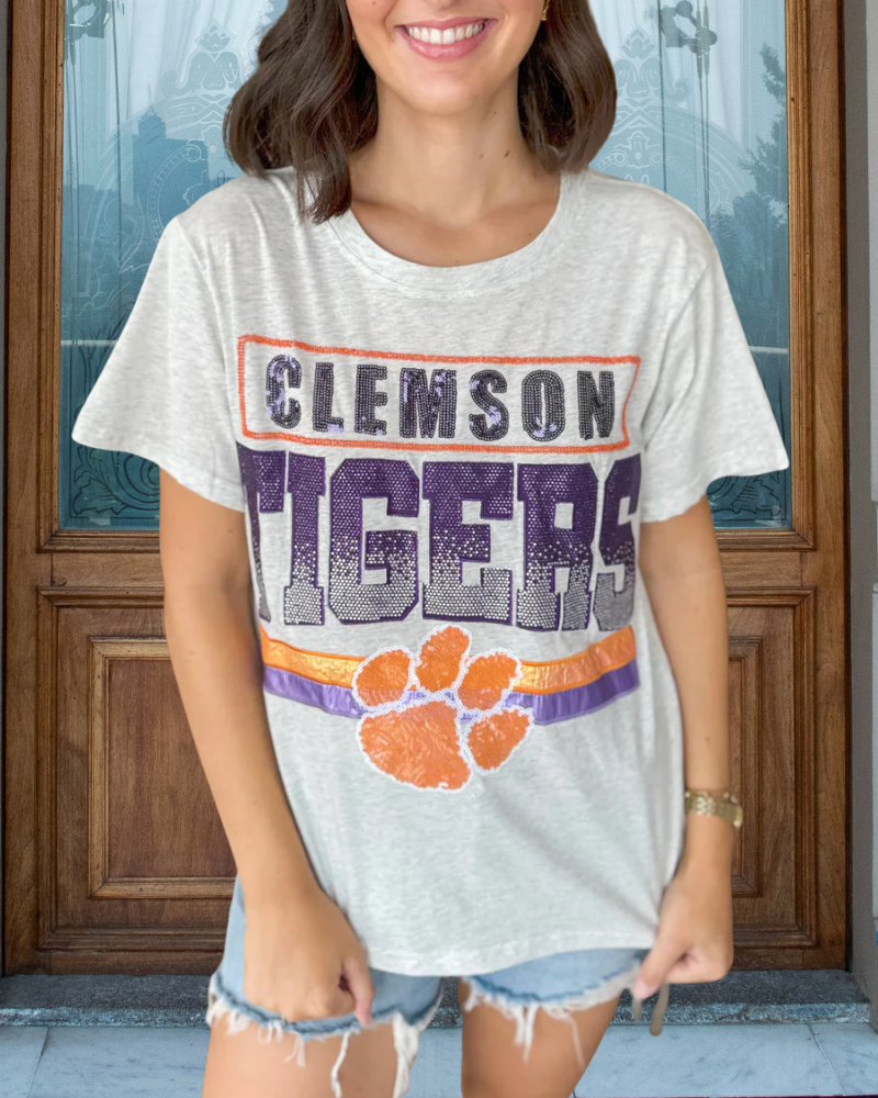 Clemson Tigers Sequin Embroidered Tee