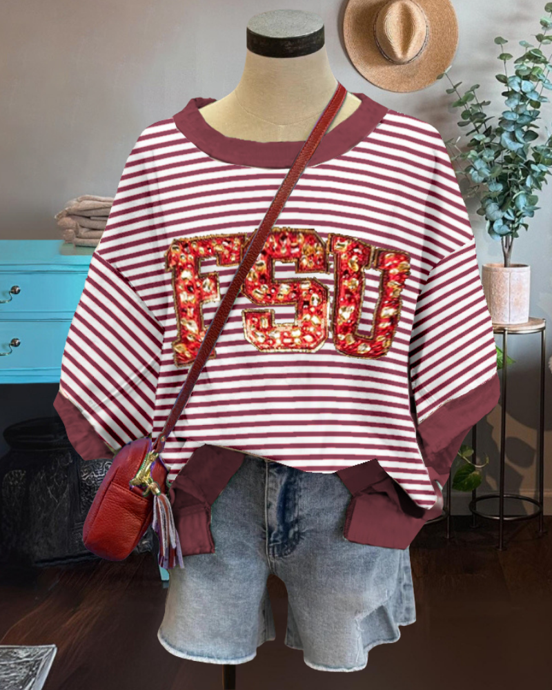FSU Sequined Rhinestone Striped T-shirt