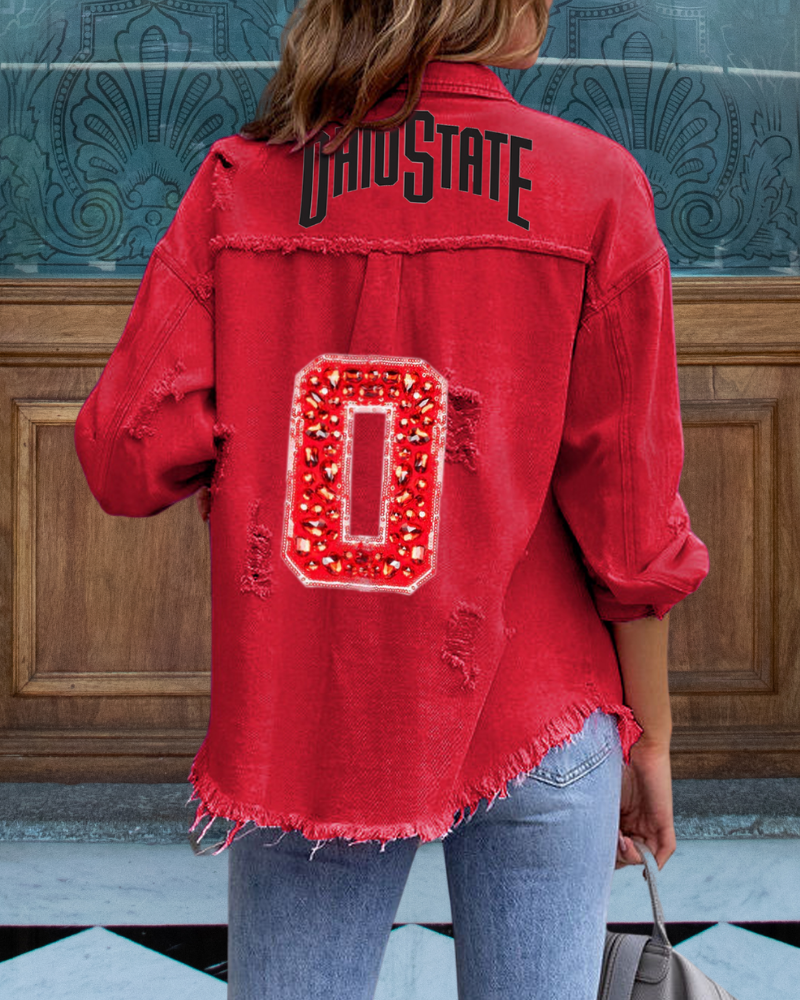 OHIO Sequined Distressed Denim Jacket
