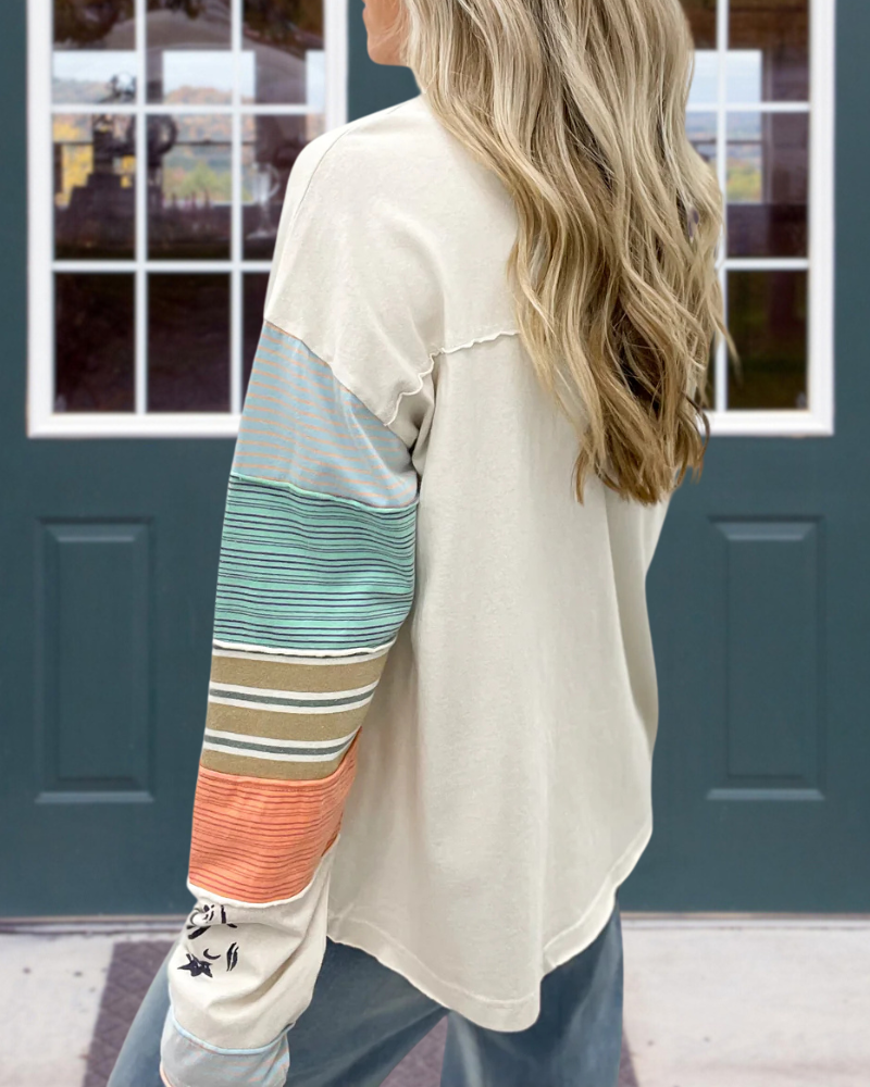 Striped Paneled Crew Neck Top