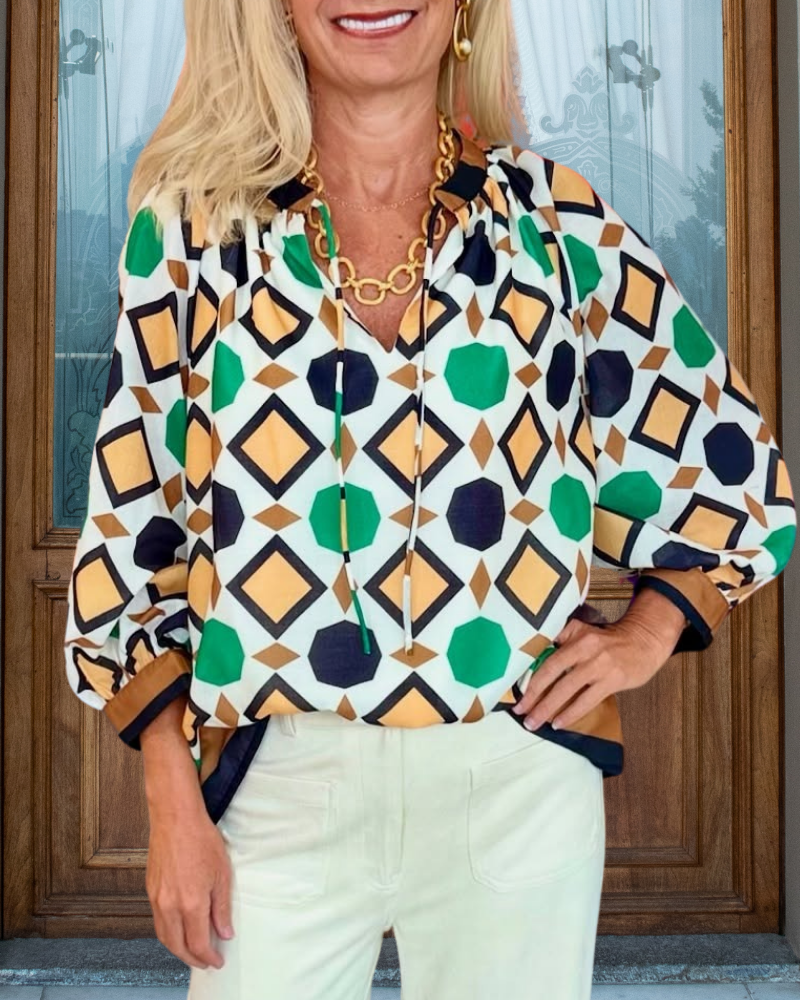 Geometric Gemstone V-Neck Top
