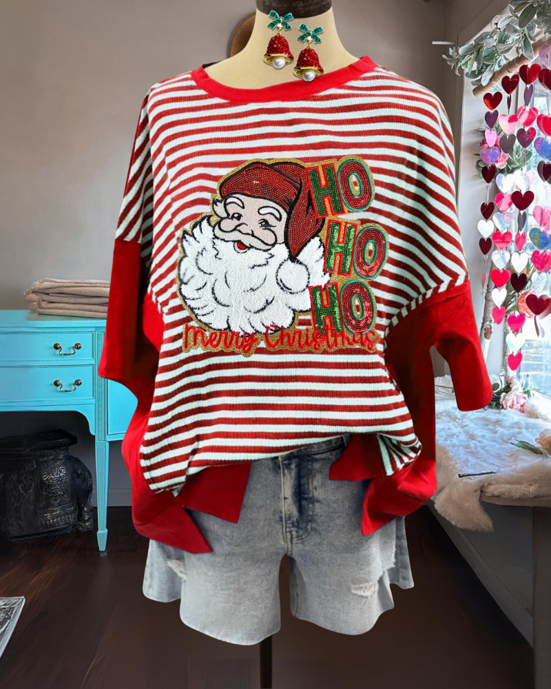 Santa Claus Sequin Striped Top