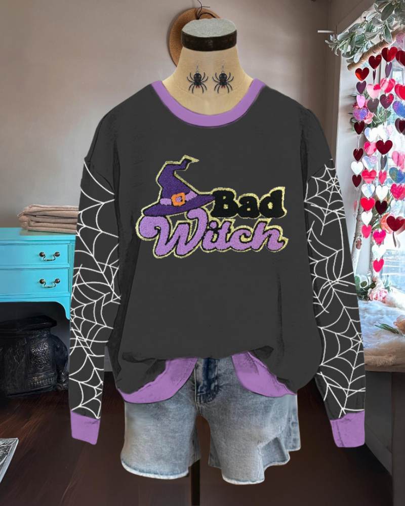 Halloween Bad Witch Embroidered Sweatshirt