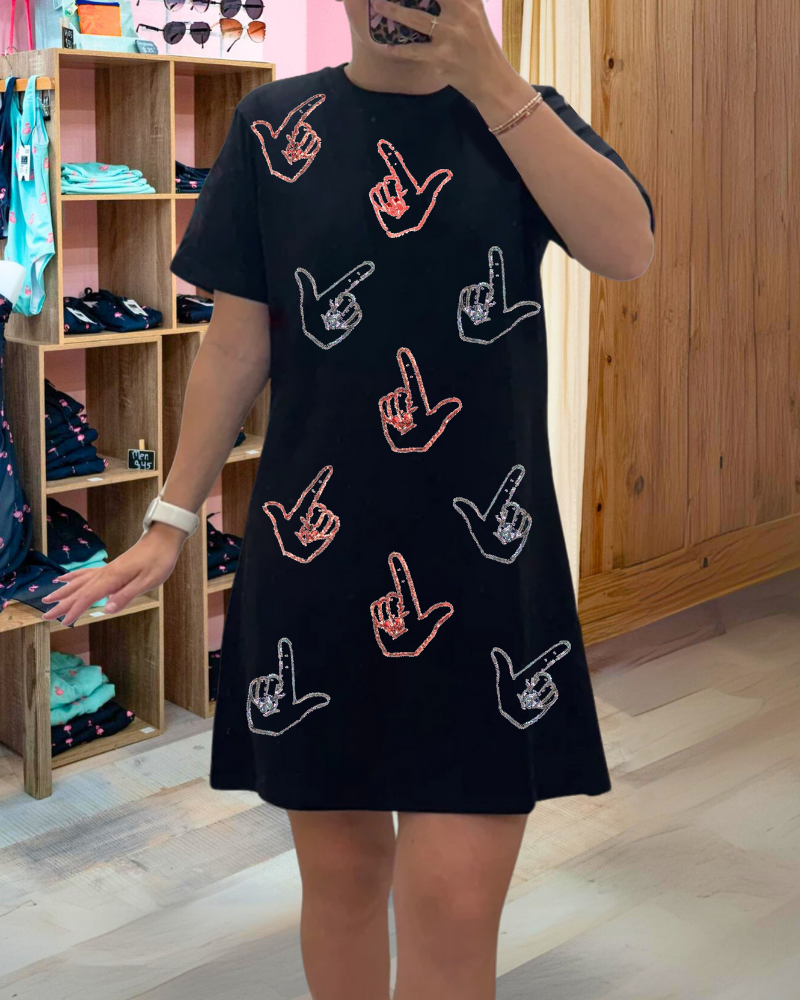 Statement Gesture Print Mini Dress