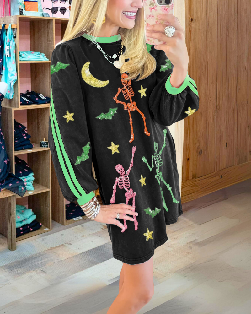 Playful Skeleton Star Moon Bat Dress