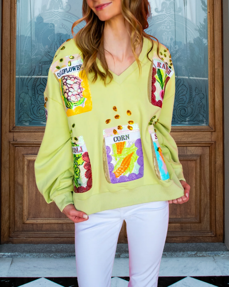 Vegetable Sequin V-Neck Sweatshirt