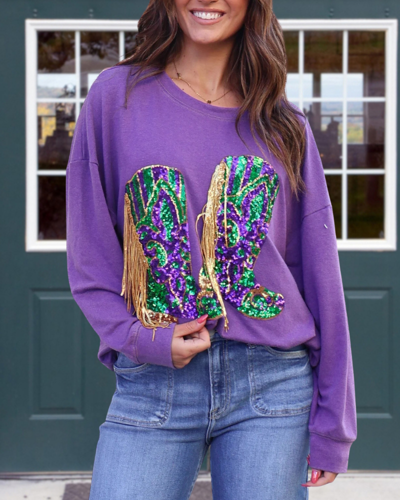 Mardi Gras Boots Sequined Top