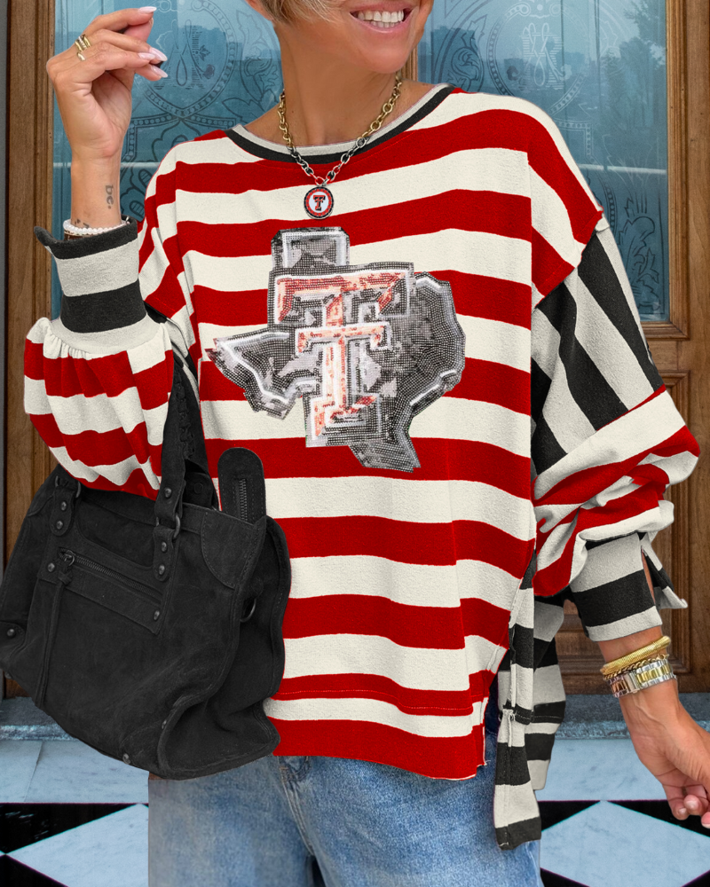 Texas Tech Sequined Colorblock Striped Top