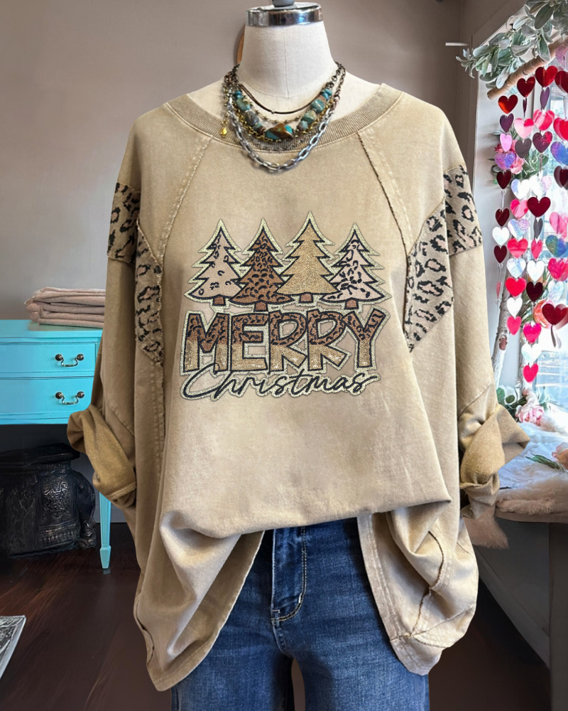 Christmas Tree Leopard Patch Sweatshirt