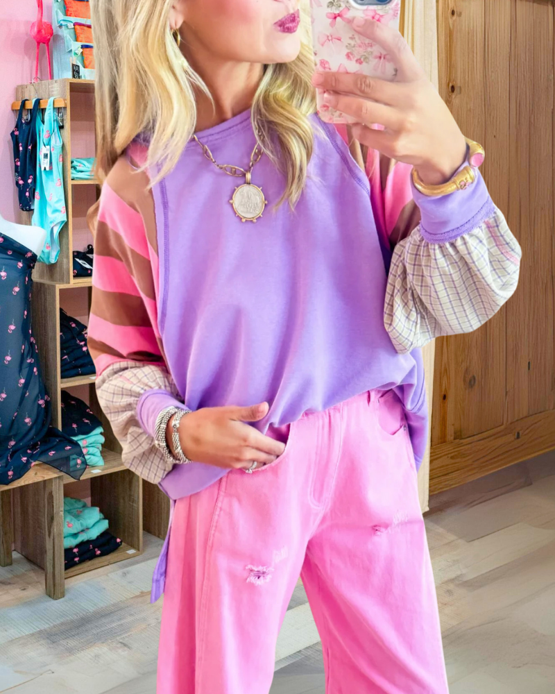 Patchwork Striped Check Sweatshirt