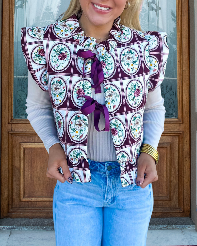 Floral Plaid Quilted Vest