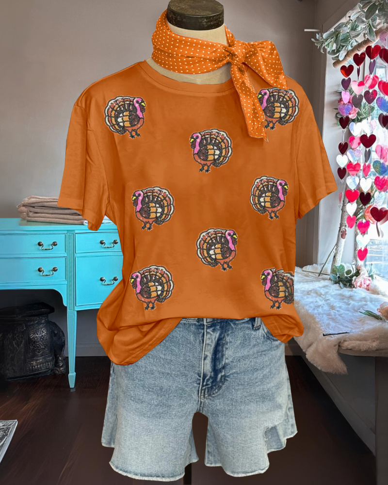 Fun Sequin Turkey Casual Tee