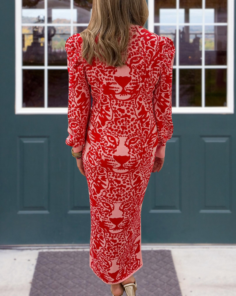 Leopard Slim Slit Maxi Dress