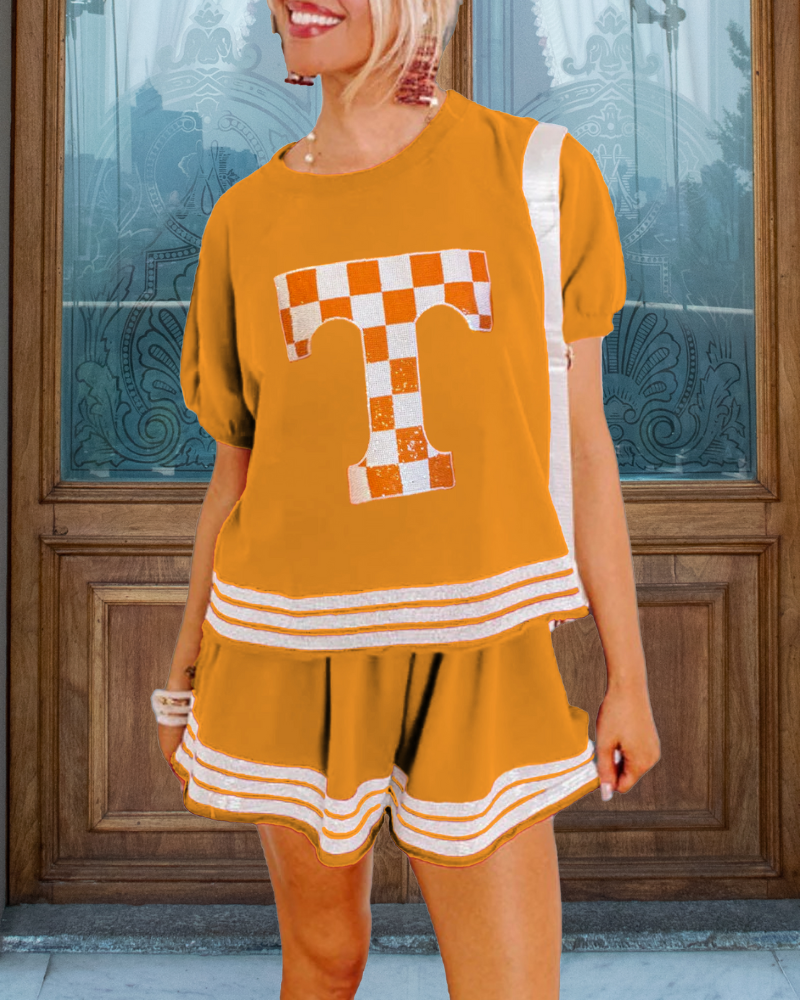 Tennessee Plaid Sequin Shorts Set