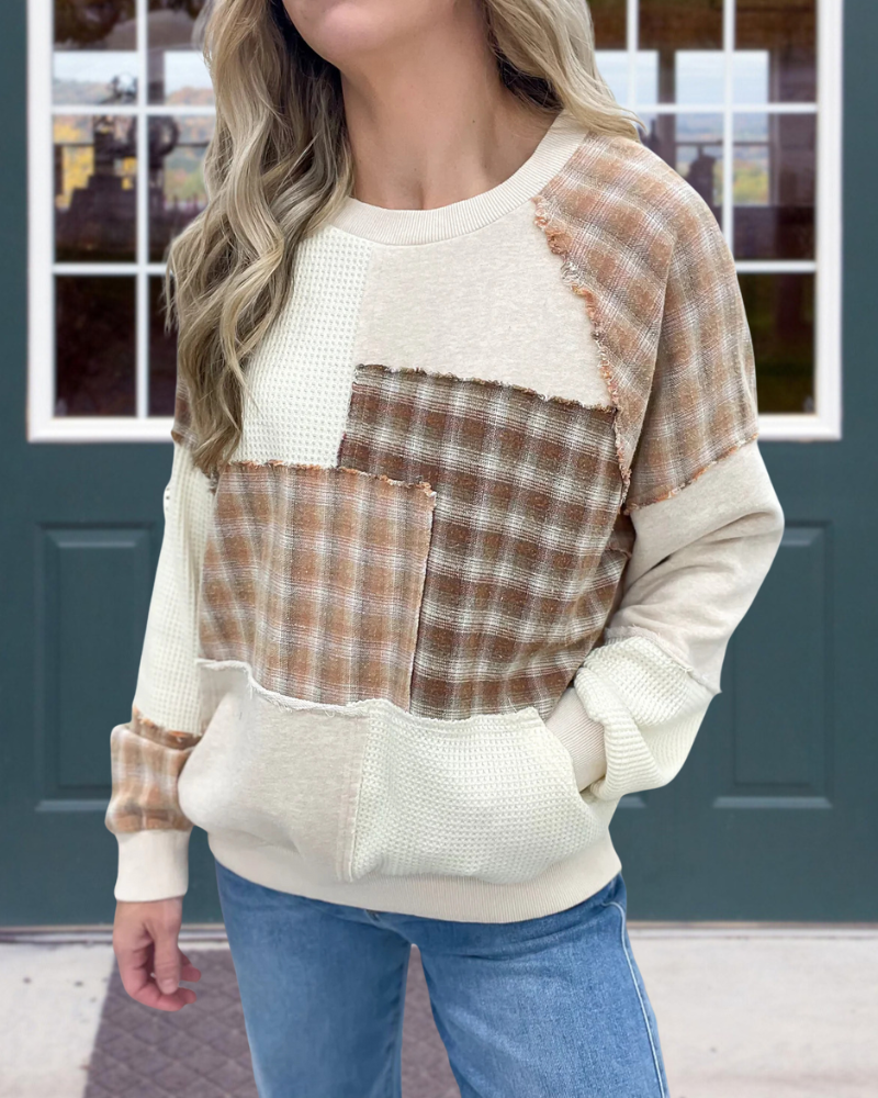 Chic Plaid Patchwork Sweatshirt