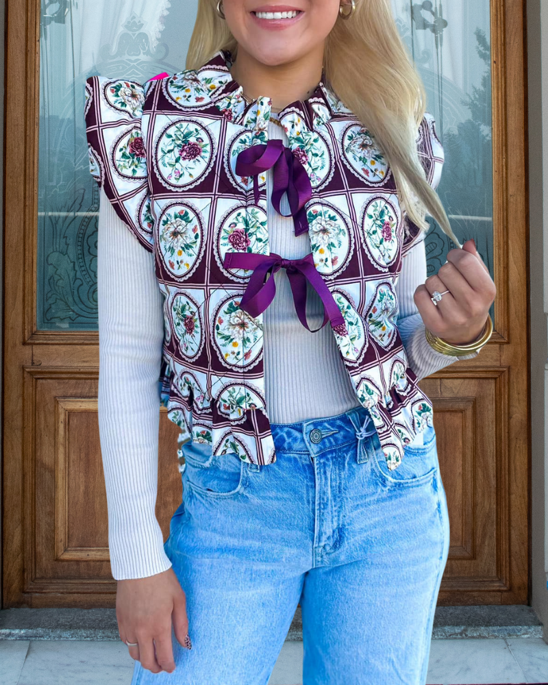 Floral Plaid Quilted Vest