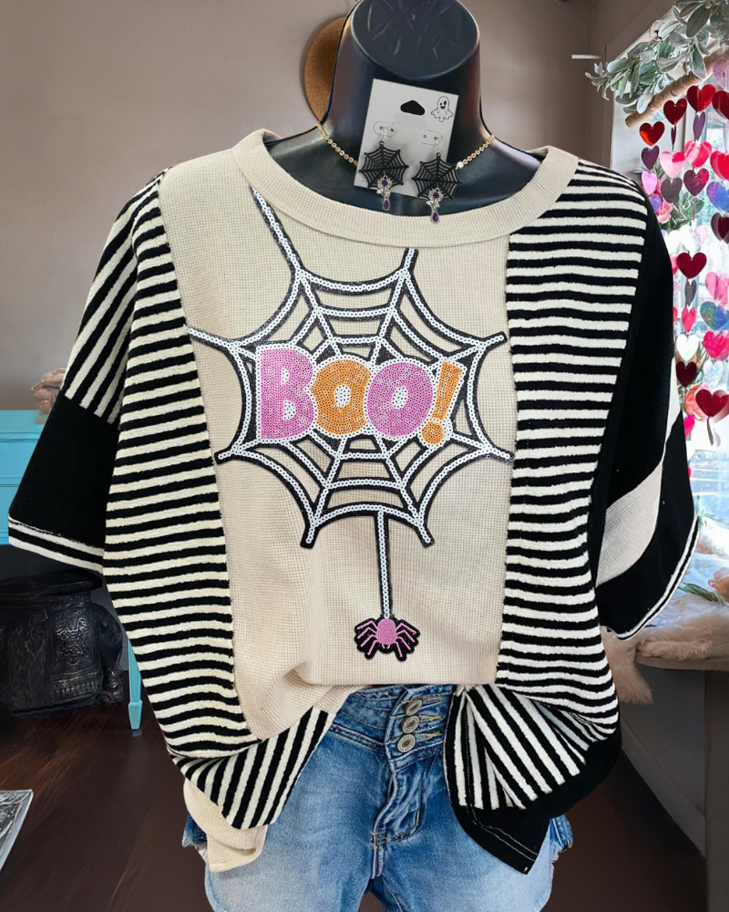 Fun Halloween Boo Spider Web Tee