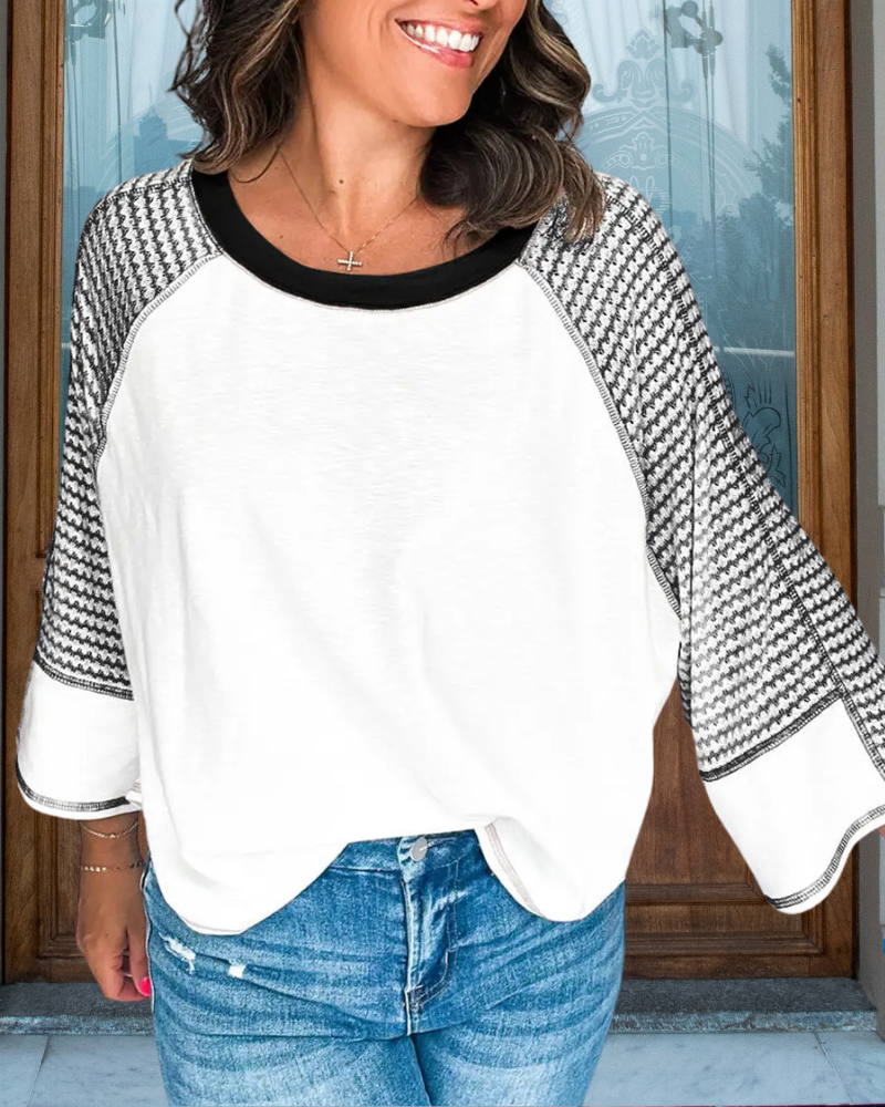Unique Textured Striped Sleeve Top