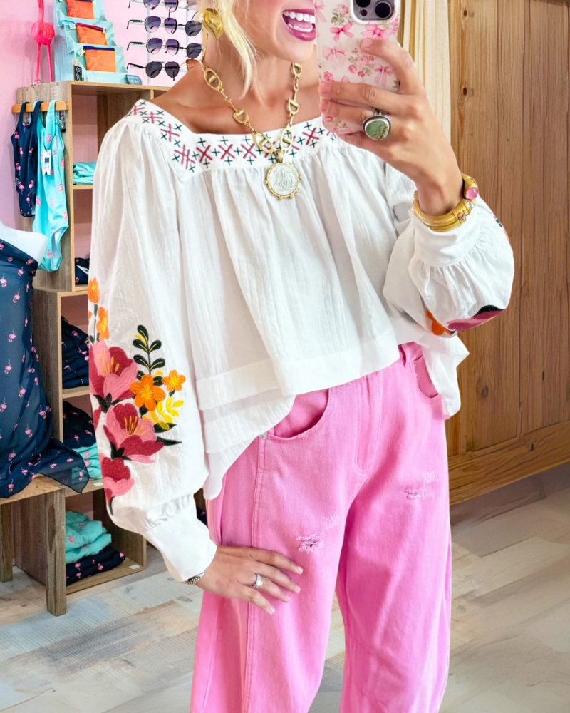 Charm Floral Embroidered Top