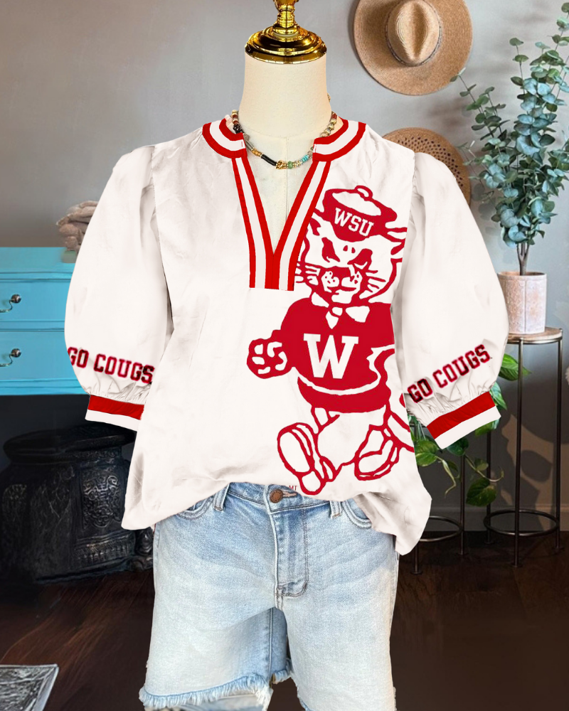 WSU Stripe Trim Satin Top