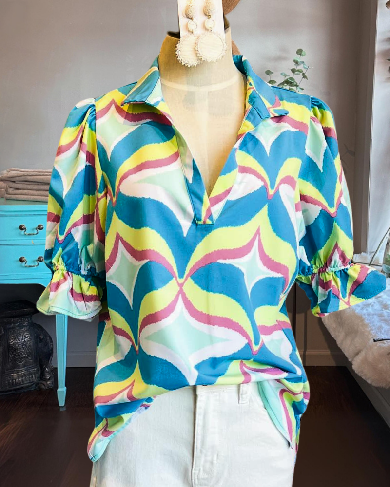 Abstract Beach Satin Top
