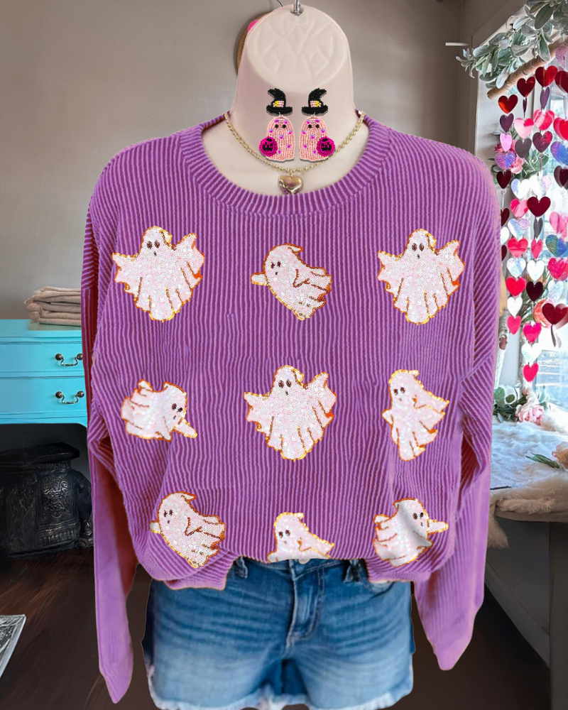 Fun Halloween Sequin Ghost Sweater