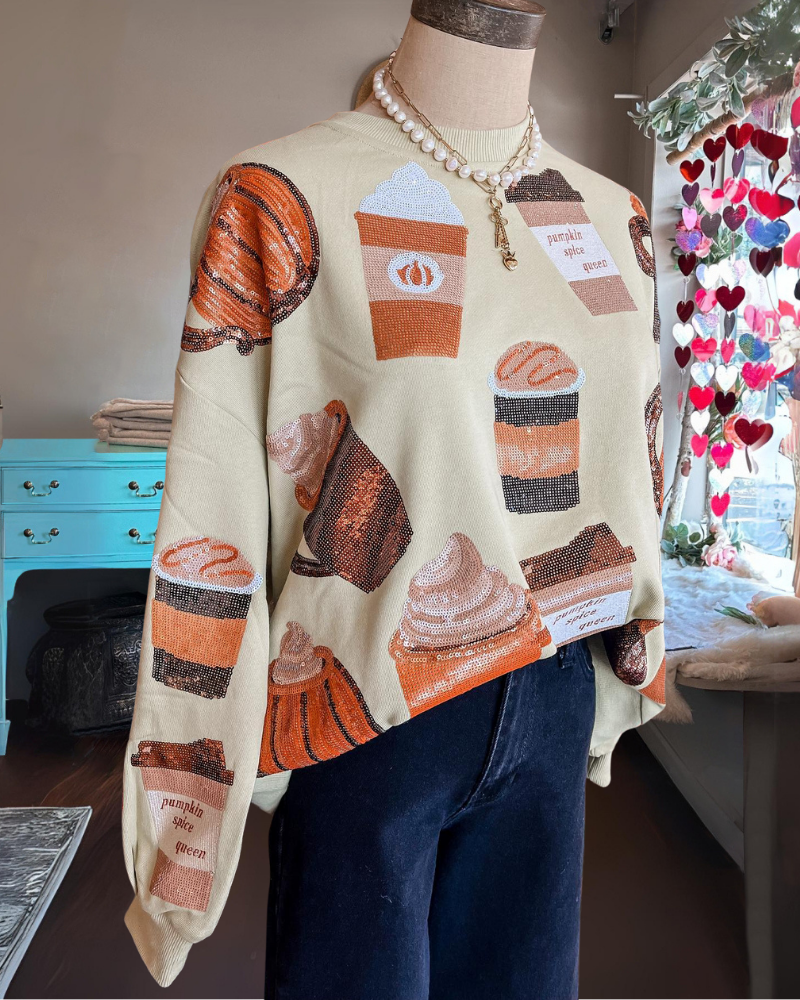 Pumpkin Spice Latte Sequined Sweatshirt