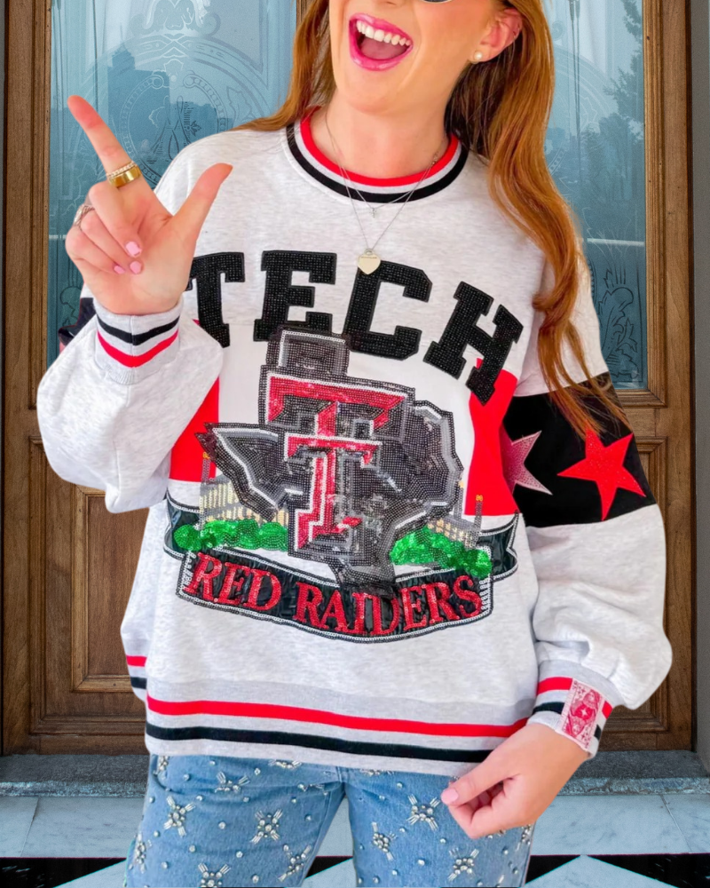 Texas Tech Sequin Stripe Trim Sweatshirt