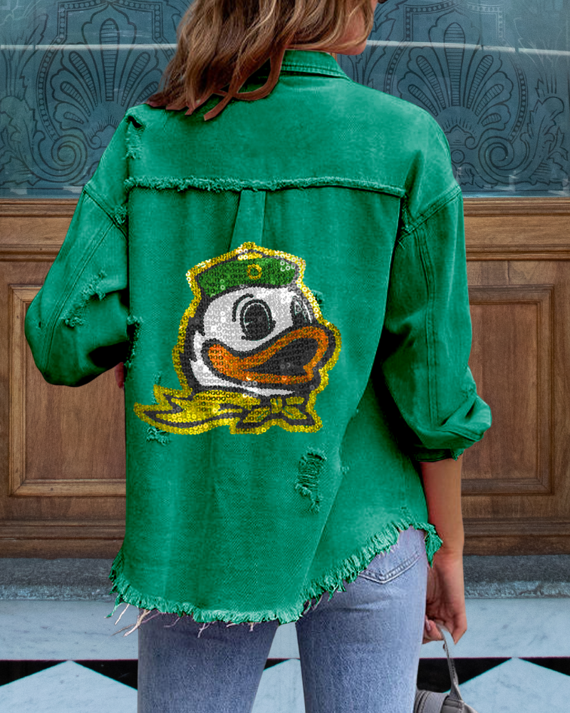 Oregon Ducks Sequined Raw-edge Shirt