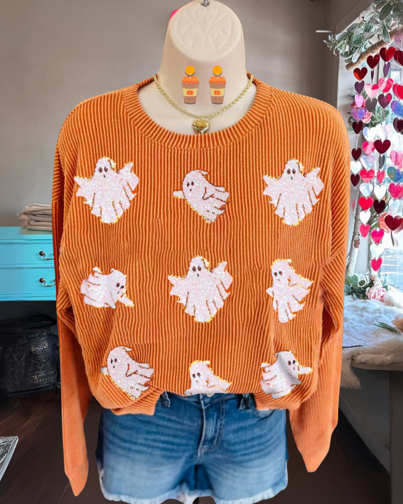 Fun Halloween Sequin Ghost Sweater