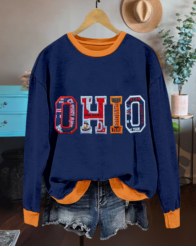 OHIO Embroidered Contrast Trim Sweatshirt