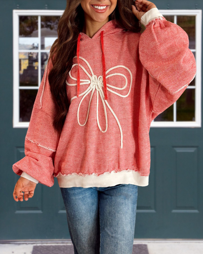 Chic Bow Embroidered Hoodie