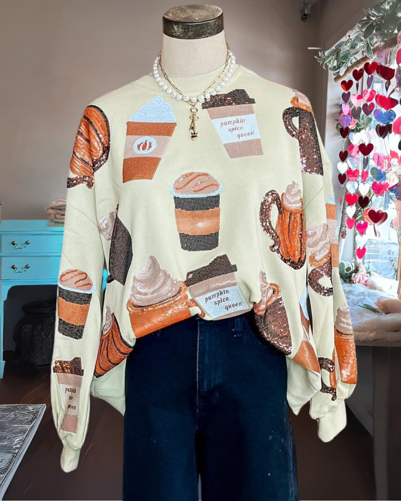 Pumpkin Spice Latte Sequined Sweatshirt