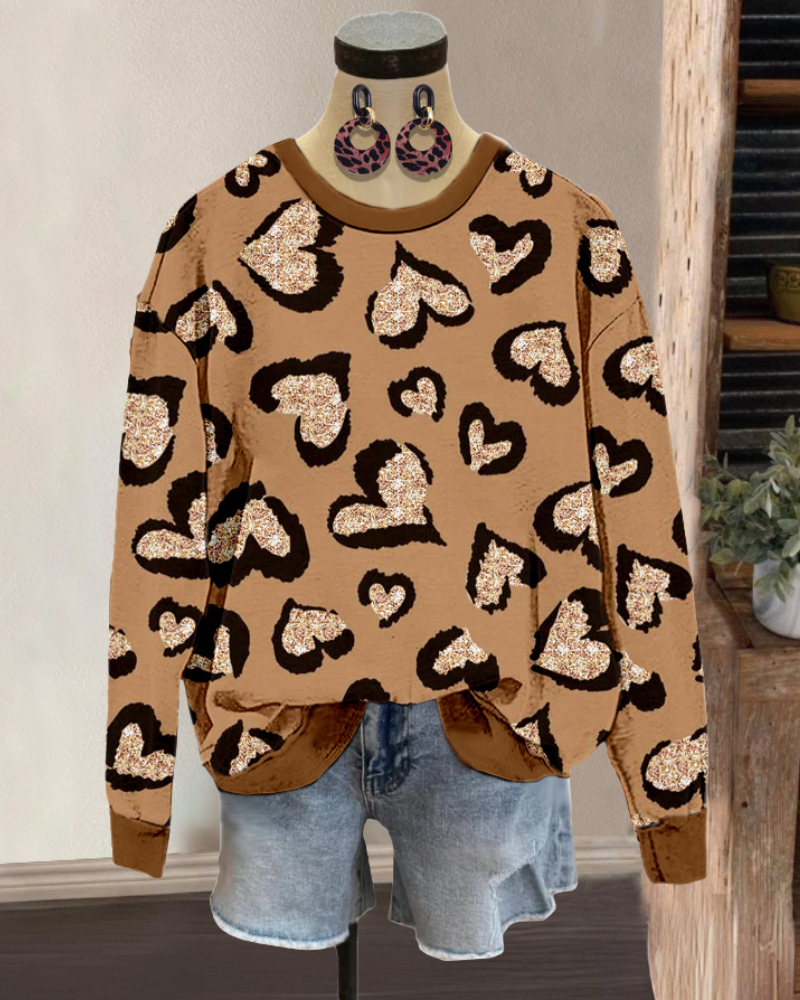 Heart Leopard Crewneck Sweatshirt