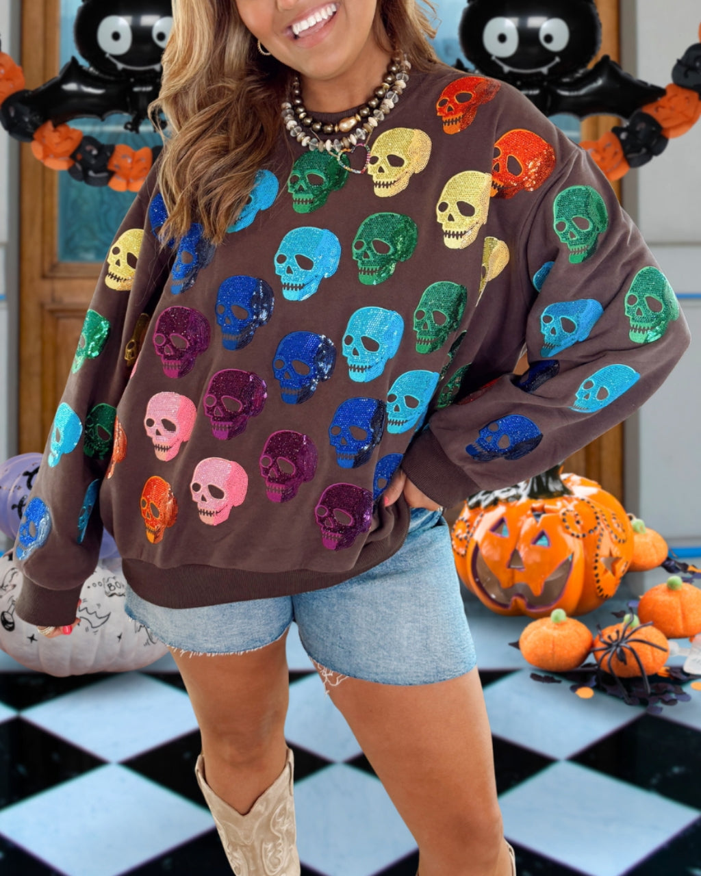 Fun Sequin Skulls Sweatshirt