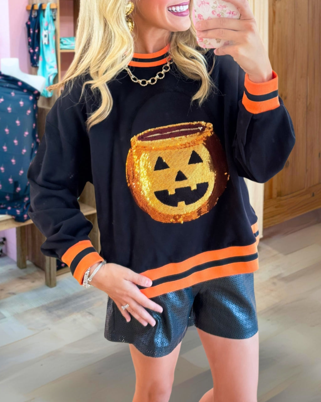 Cheerful Sequin Pumpkin Sweatshirt