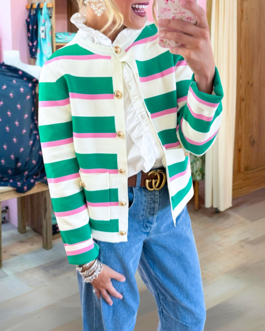Cute Striped Button Front Cardigan