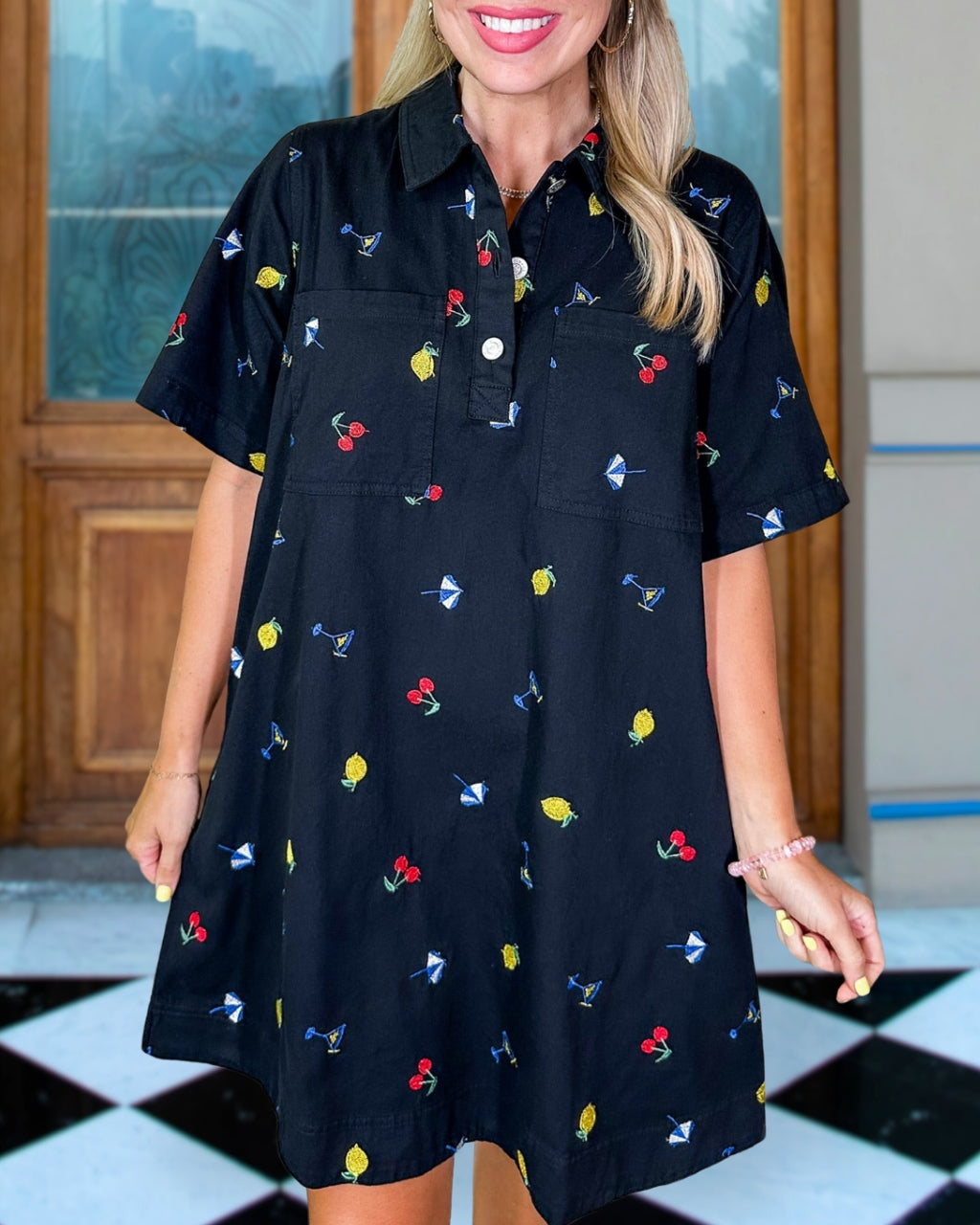 Sunshine Embroidered Button-Down Shift Dress