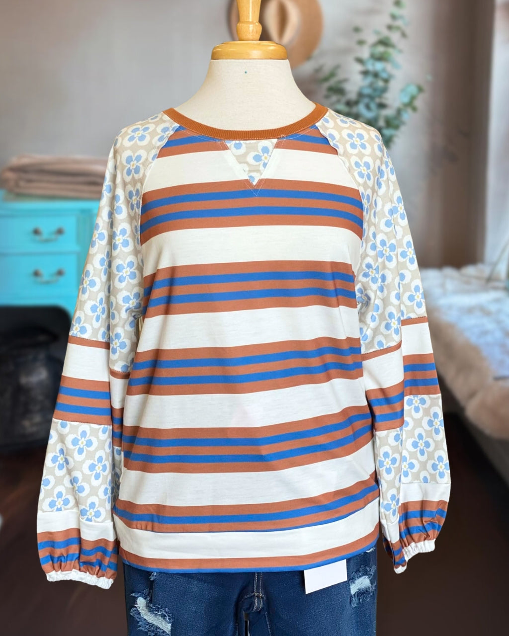 Stripe Floral Patch Top