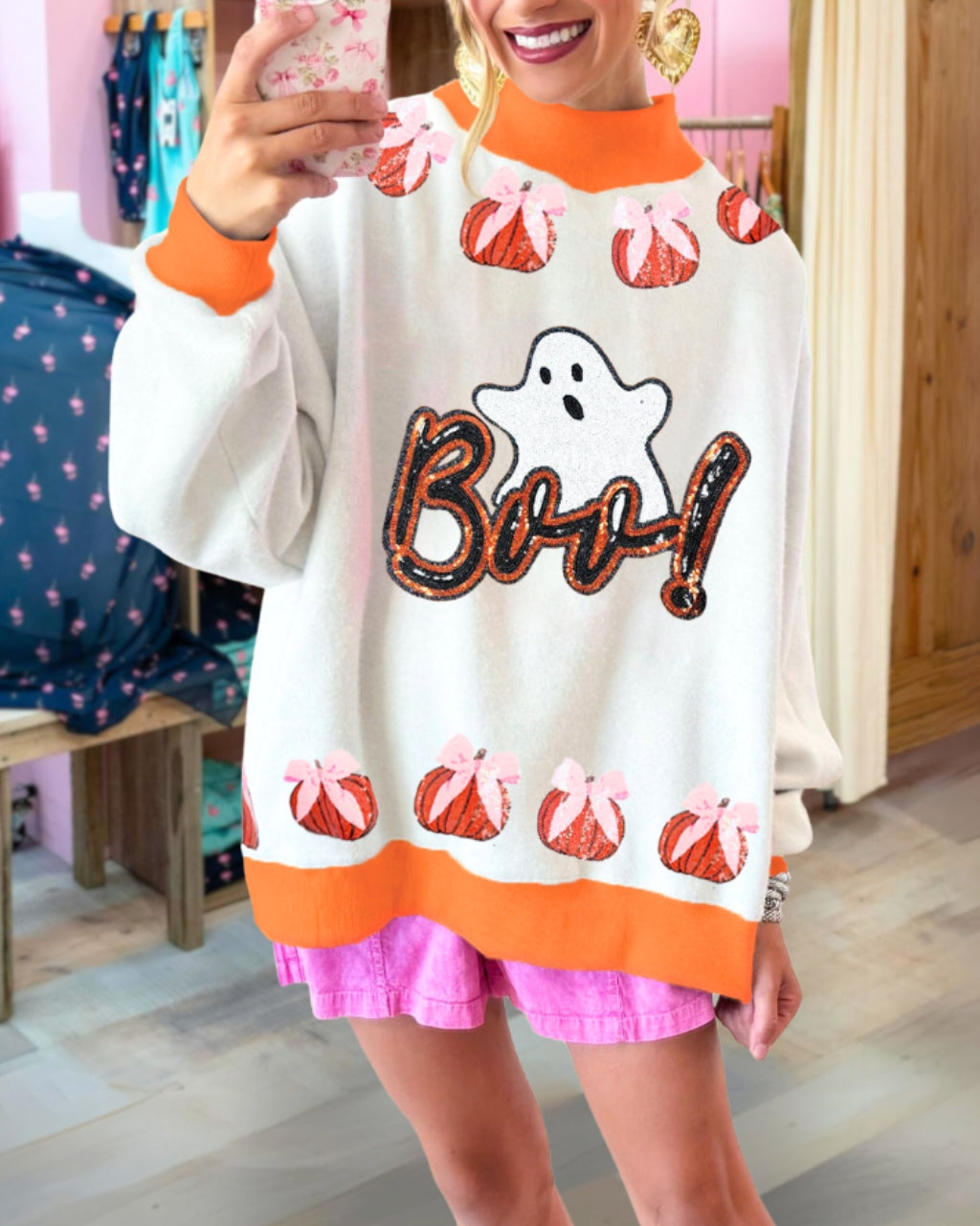Ghost Pumpkin Sequin Pullover