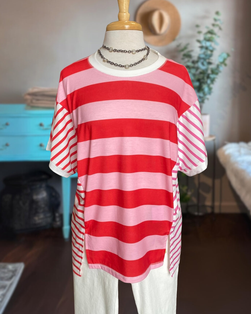 Asymmetric Stripe Mix Tee