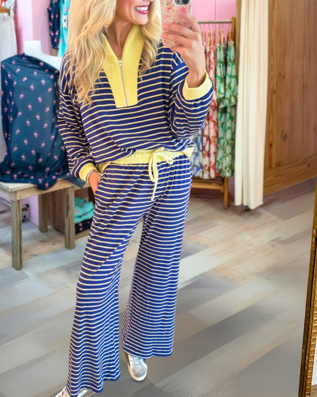 Retro Striped Half Zip Set