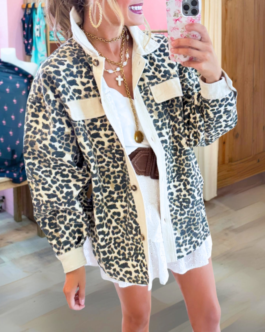 Washed Leopard Collared Jacket