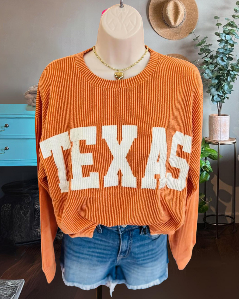 TEXAS Ribbed Crewneck Top
