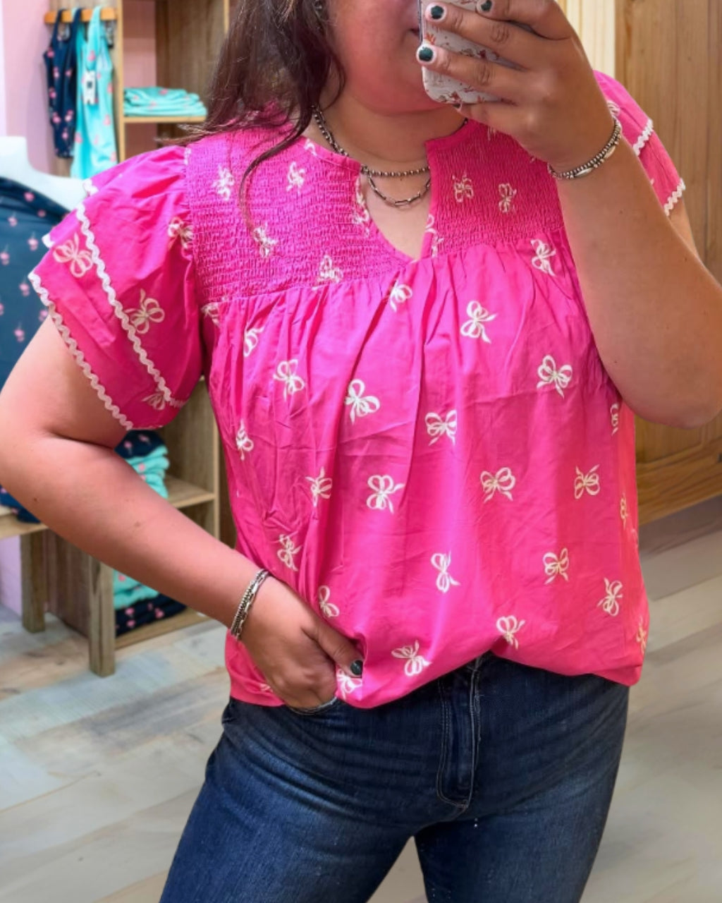 Smocked Bow Ruffle Top