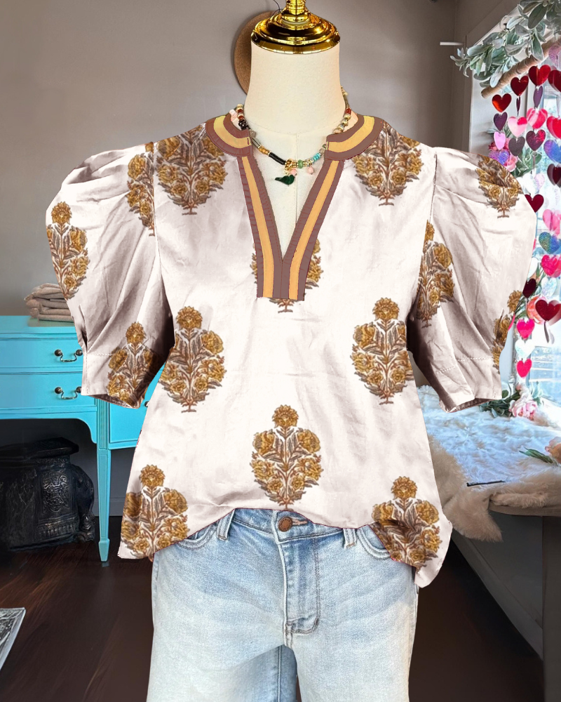 Bouquet Stripe Trim  Satin Top