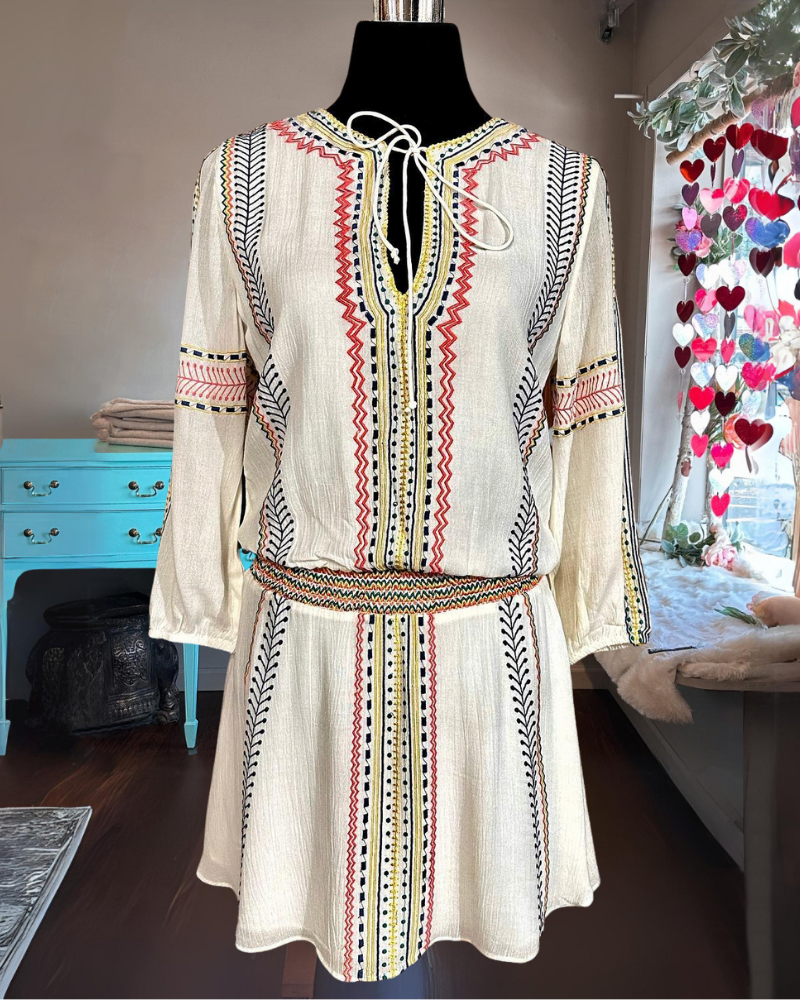 Chic Striped Embroidered Tunic Dress