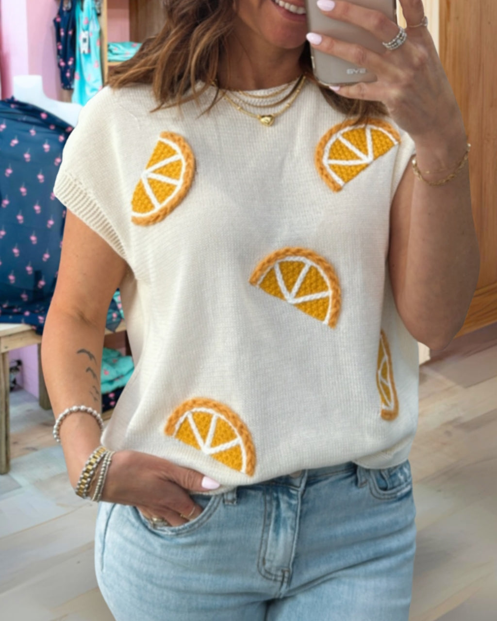 Orange Embroidered T-shirt
